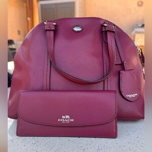 Coach New York Berry Saffiano Leather Dome Satchel Bag & Matching Wallet Set